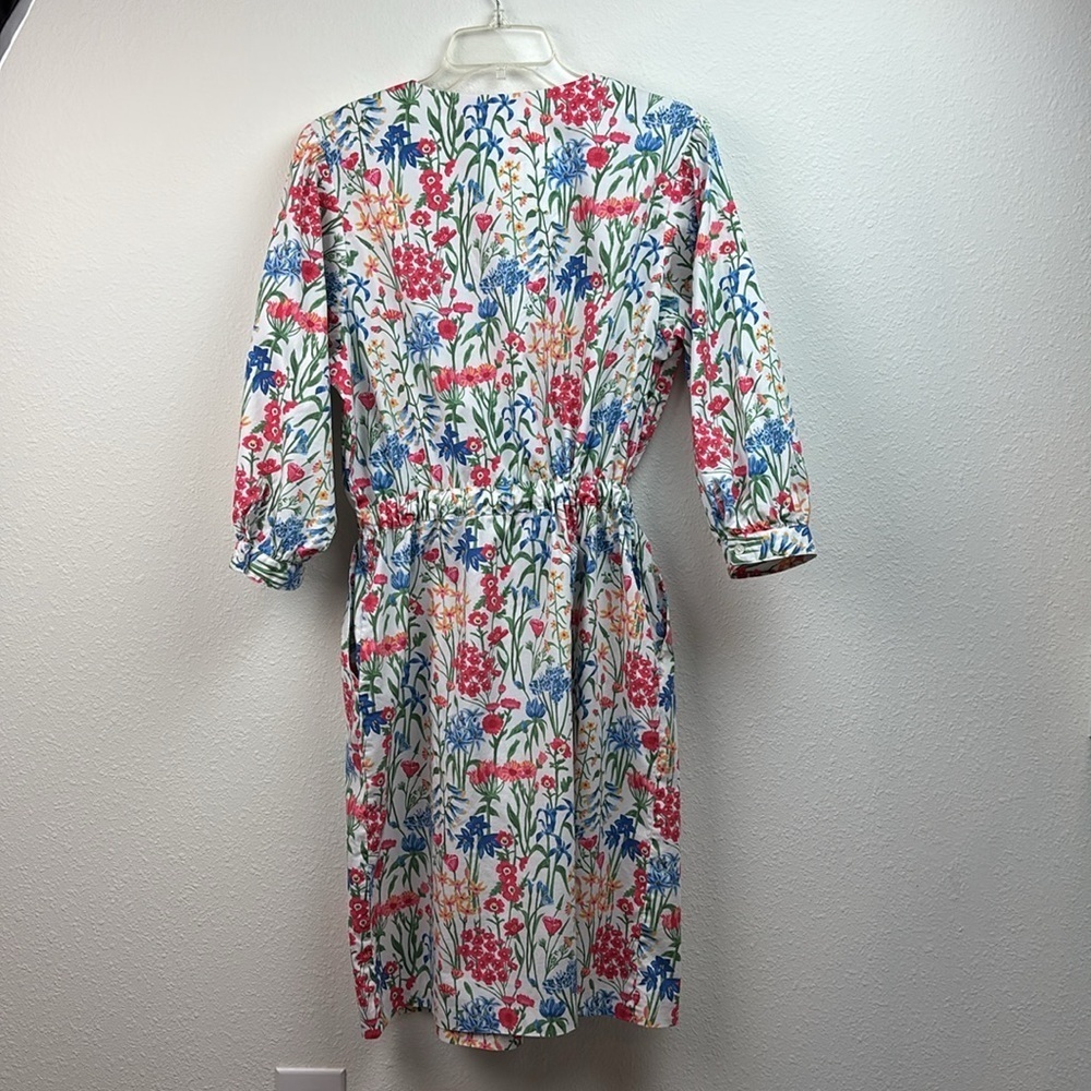 J. McLaughlin spring floral cotton pull on dress, drawstring waist long sleeves - Picture 4 of 12